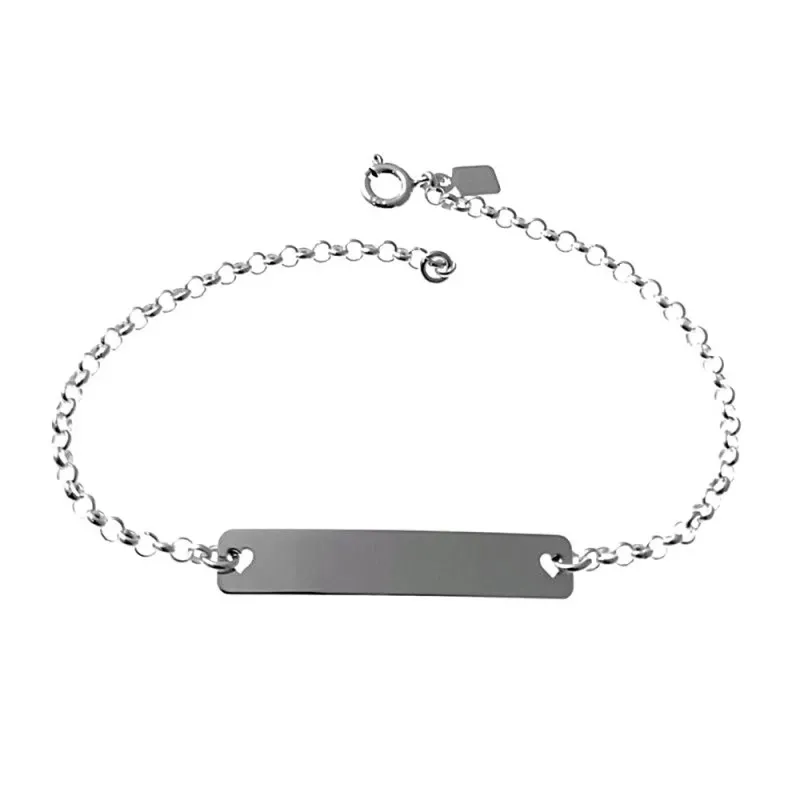 Pulsera esclava plata Ley 925m cadena rolo 19cm. chapa lisa 3.4x6mm. laterales corazones calados