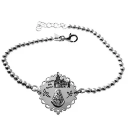 Pulsera plata Ley 925m cadena 17cm. bolas 3mm. detalle medalla Virgen del Rocío tallada cerco calado