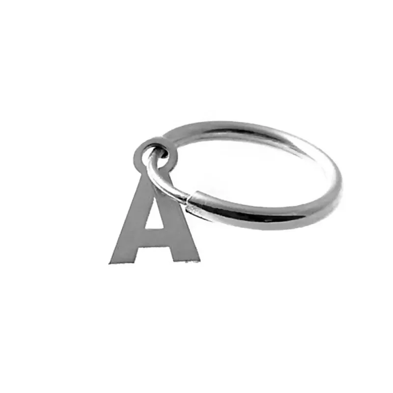 Pendiente plata Ley 925m medio par aro 14mm. personalizable letra inicial lisa colgando