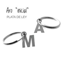 Pendiente plata Ley 925m medio par aro 14mm. personalizable letra inicial lisa colgando
