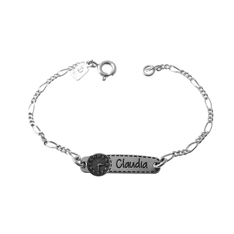 Esclava plata Ley 925m pulsera infantil 13.5cm. nombre personalizable detalle reloj cierre reasa