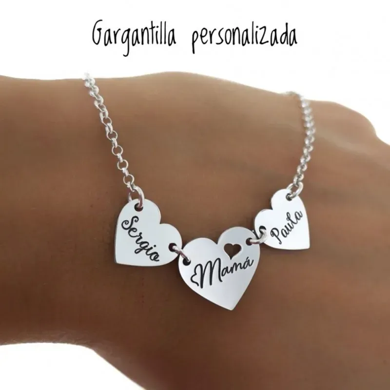Gargantilla plata Ley 925m cadena rolo 39.5cm. personalizable corazón mensaje