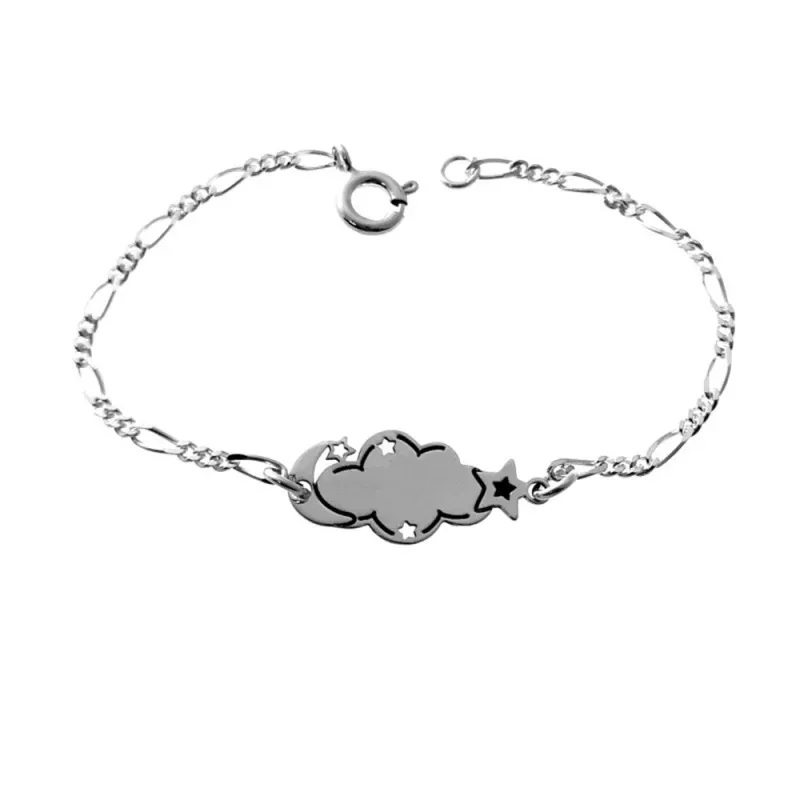 Esclava plata Ley 925m pulsera infantil 13.5cm. cadena alterna 3x1 detalle nube luna estrellas