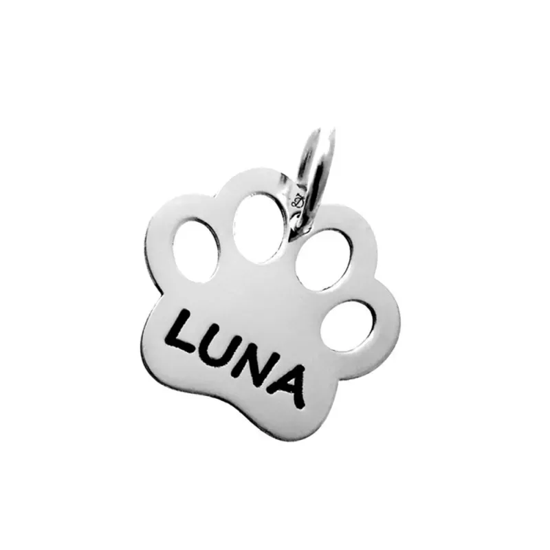 Colgante plata Ley 925m huella perro 15mm. personalizable nombre
