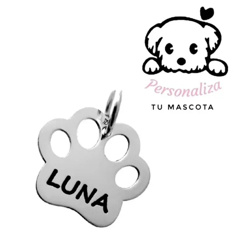 Colgante plata Ley 925m huella perro 15mm. personalizable nombre