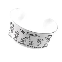 Brazalete plata Ley 925m abierto personalizable 23mm. miembros familia mascotas nombres