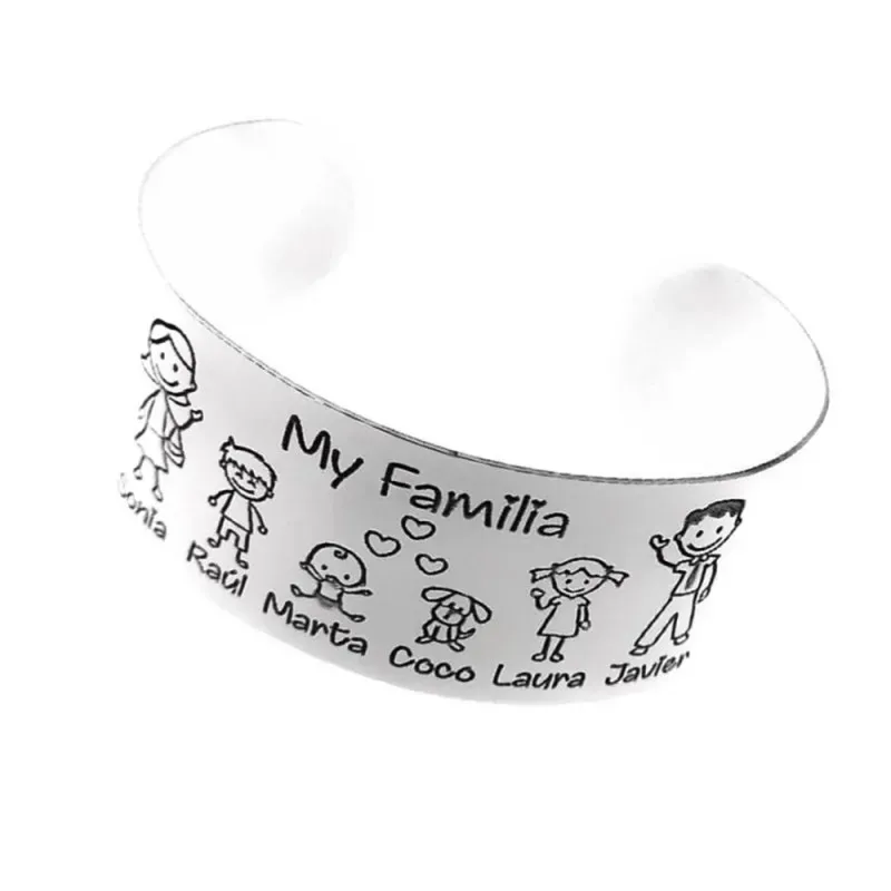 Brazalete plata Ley 925m abierto personalizable 23mm. miembros familia mascotas nombres