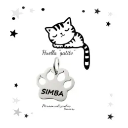 Colgante plata Ley 925m huella gato nombre personalizable uñas pezuñas liso