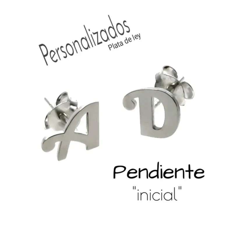 Pendiente plata Ley 925m medio par personalizable 5mm. letra inicial a elegir liso cierre presión