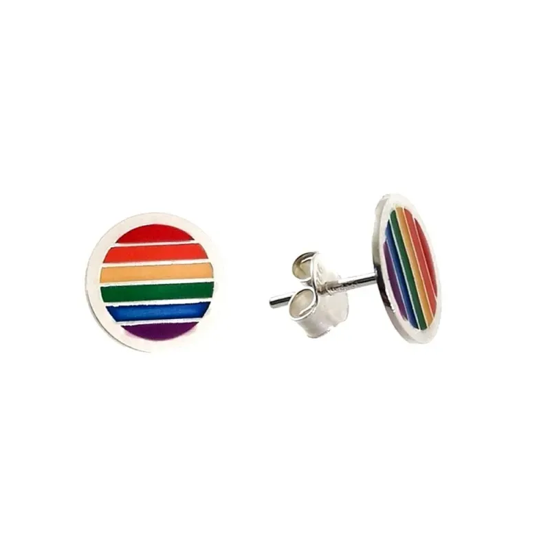 Pendientes plata Ley 925m redondos bandera orgullo LGTBI cierre presión mujer