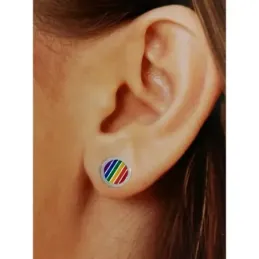 Pendientes plata Ley 925m redondos bandera orgullo LGTBI cierre presión mujer