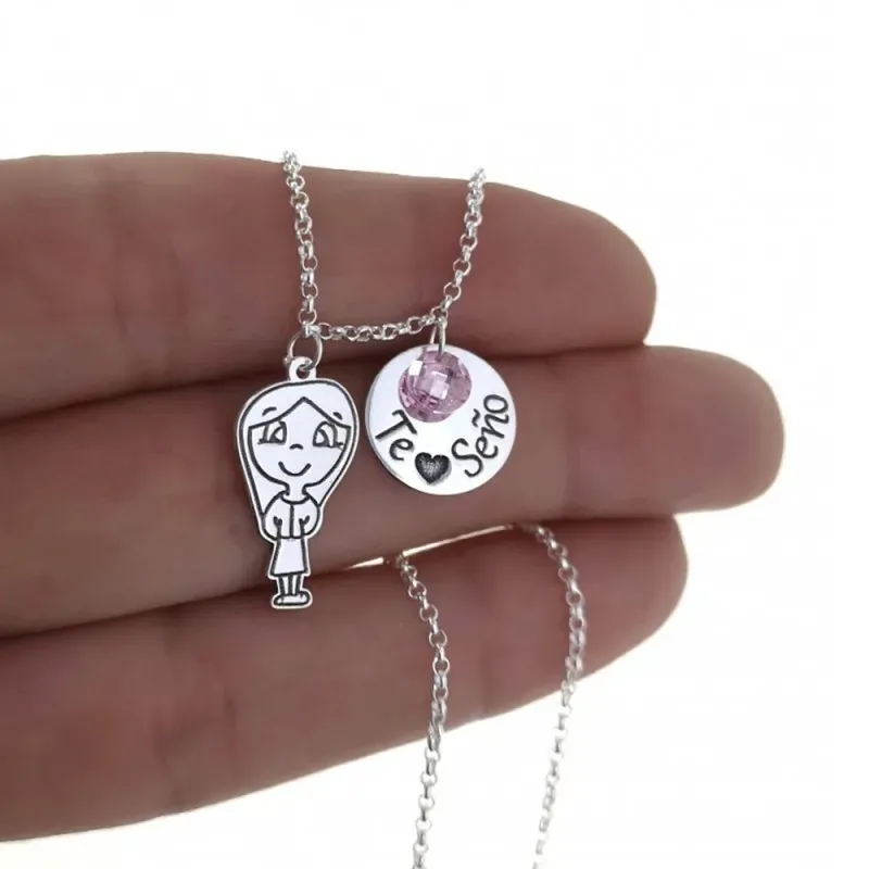 Gargantilla plata Ley 925m cadena TE CORAZÓN SEÑO rolo 43 cm. profe