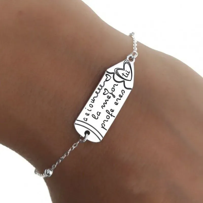 Pulsera plata Ley 925m cadena combinada 18cm. detalle lápiz mensaje A