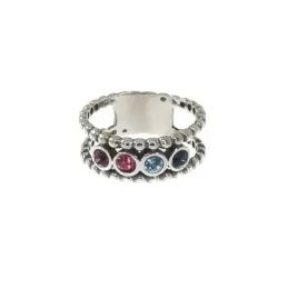 Sortija plata Ley 925m mujer cuatro piedras colores efecto oxidada