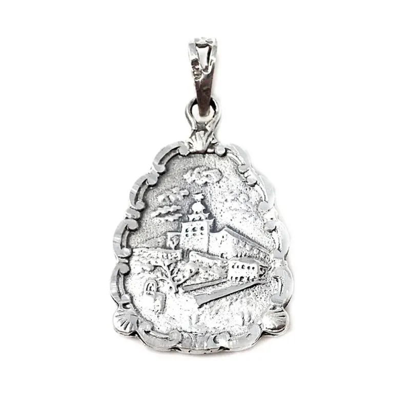 Virgen de la Cabeza medalla plata Ley 925m maciza 34 mm. detalle dela