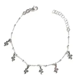 Pulsera plata Ley mujer 17 cm. cadena combinada bolas motivos serpien