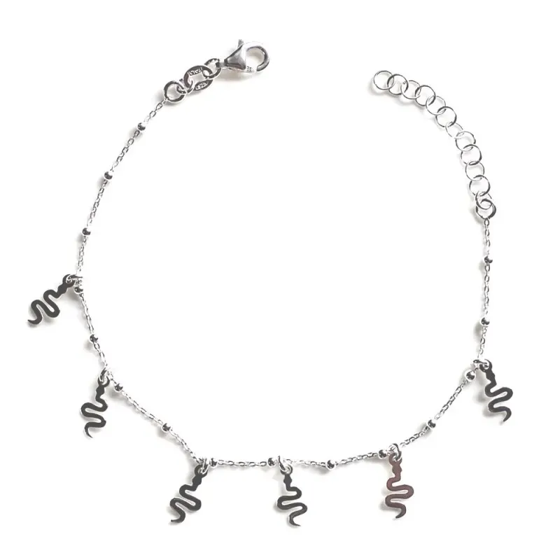 Pulsera plata Ley mujer 17 cm. cadena combinada bolas motivos serpien