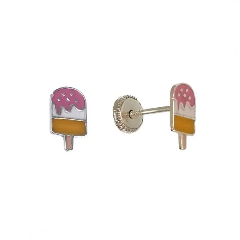 Pendientes plata Ley 925m niña 8 mm. helado esmaltado colores