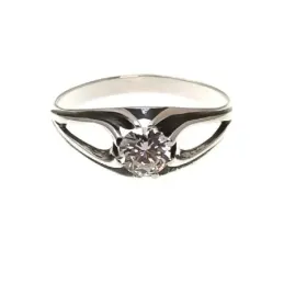 Solitario plata Ley 925m hombre circonita centro oxidado detalles lat