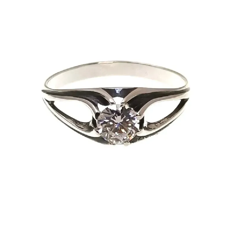 Solitario plata Ley 925m hombre circonita centro oxidado detalles lat