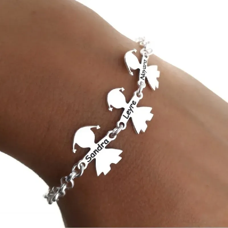 Pulsera plata Ley 925m mujer 19 cm. figura niños nombres personalizad