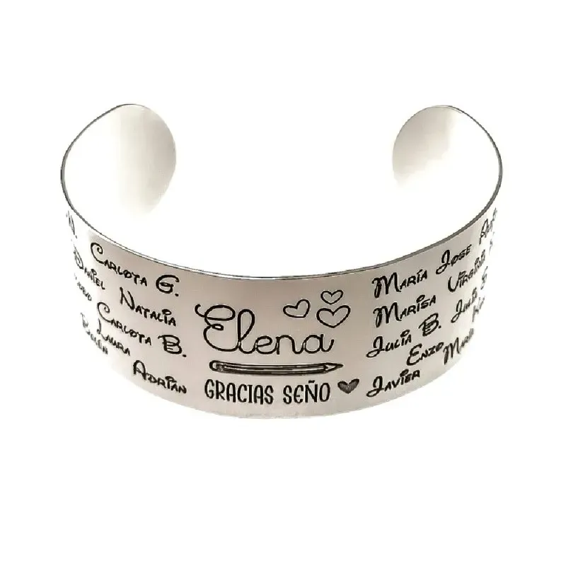 Brazalete plata Ley 925m mujer abierto mensaje GRACIAS SEÑO personali