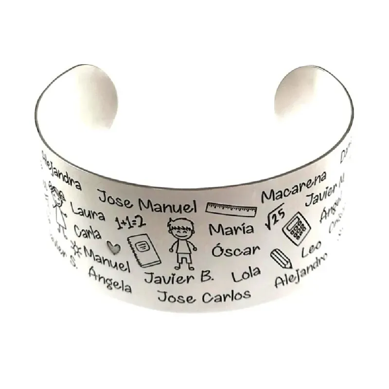 Brazalete plata Ley 925m mujer abierto profesora personalizable nombr