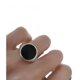 Sello plata Ley 925m hombre redondo cabeza esmaltada liso negro