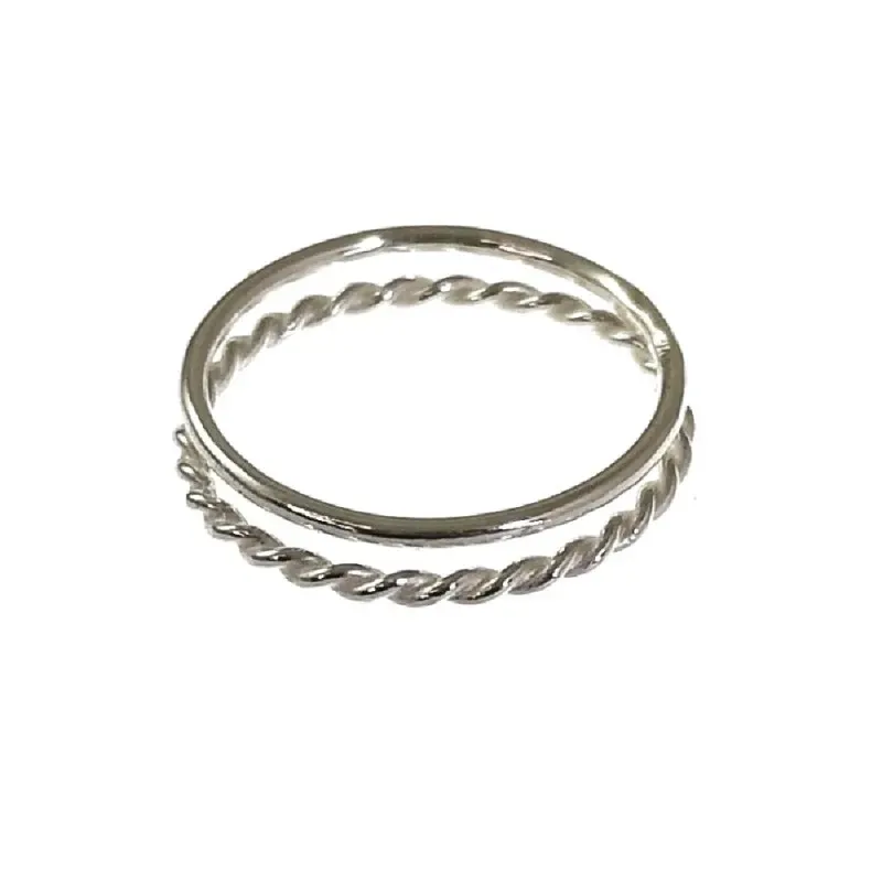 Sortija plata Ley 925m mujer dos hilos liso combinado reliado