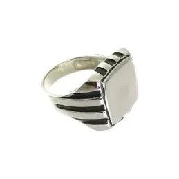 Sello plata Ley 925m hombre cuadrado detalles barras laterales oxidad