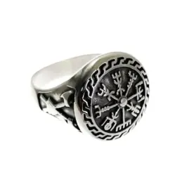Sello plata Ley 925m hombre vikingo redondo oxidado detalles