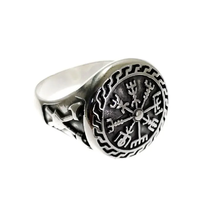 Sello plata Ley 925m hombre vikingo redondo oxidado detalles