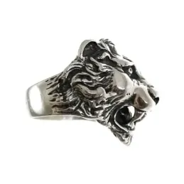 Anillo plata Ley 925m hombre cabeza león oxidado realista