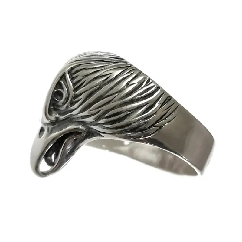 Anillo plata Ley 925m hombre cabeza águilar oxidada detalles