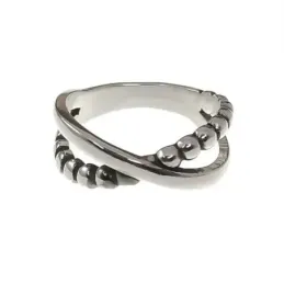 Sortija plata Ley 925m mujer banda lisa combinada bolas ancho 8 mm.