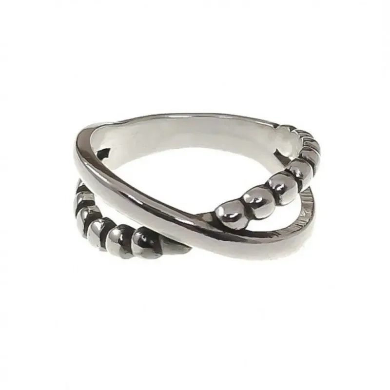 Sortija plata Ley 925m mujer banda lisa combinada bolas ancho 8 mm.
