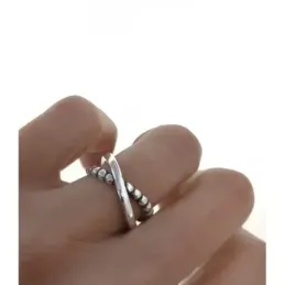 Sortija plata Ley 925m mujer banda lisa combinada bolas ancho 8 mm.