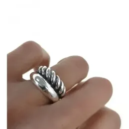 Sortija plata Ley 925m mujer dos bandas lisa combinada bandas oxidada