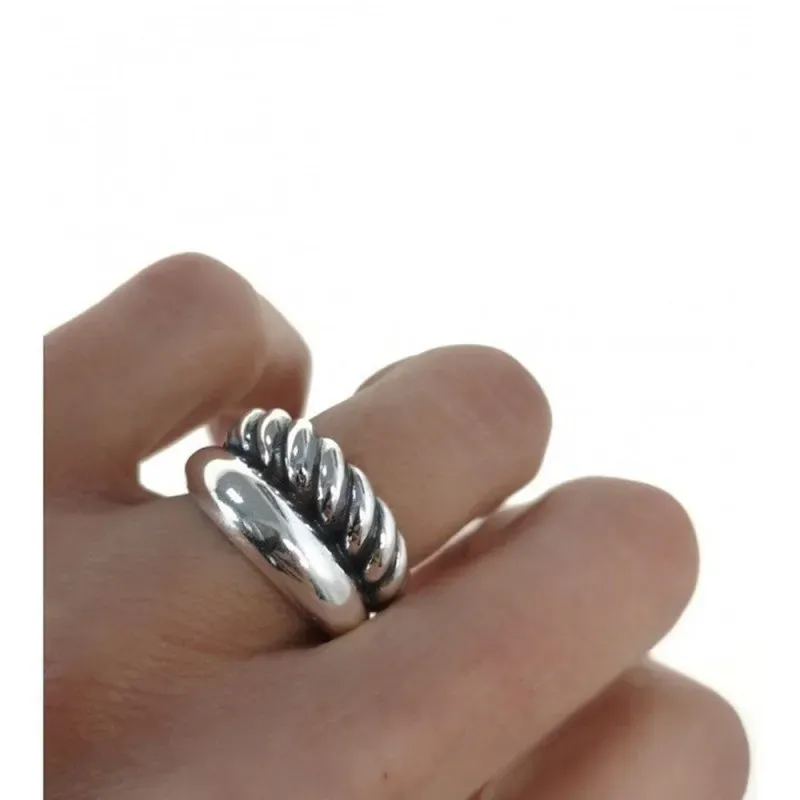 Sortija plata Ley 925m mujer dos bandas lisa combinada bandas oxidada