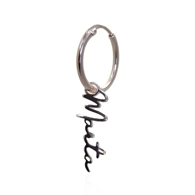 Pendiente plata Ley 925m mujer 11 mm. aro medio par nombre personaliz
