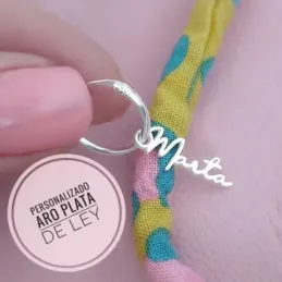 Pendiente plata Ley 925m mujer 11 mm. aro medio par nombre personaliz