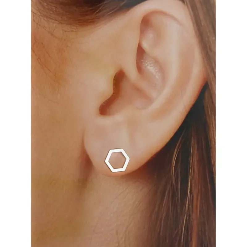 Pendientes plata Ley 925m hexágono 8 mm. calado liso presión