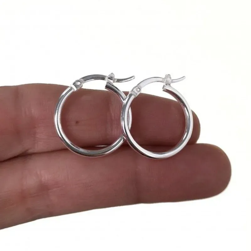 Pendientes plata Ley 925m aros mujer 19 mm. lisos palillo
