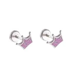 Pendientes plata Ley 925m niña 6 mm. forma corona esmaltada color ros