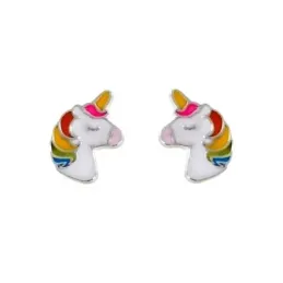 Pendientes plata Ley 925 mm niña 8 mm. unicornio esmaltado colores to