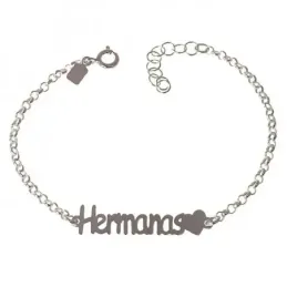 Pulsera plata Ley 925m mujer 17 cm. rolo HERMANAS corazón reasa