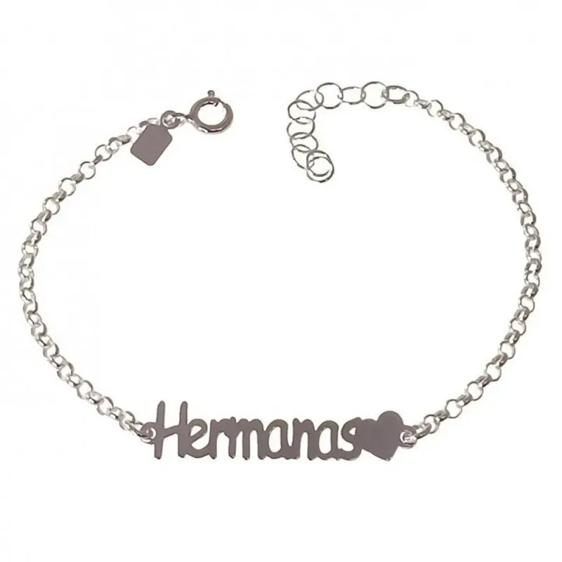 Pulsera plata Ley 925m mujer 17 cm. rolo HERMANAS corazón reasa