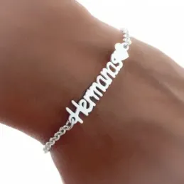 Pulsera plata Ley 925m mujer 17 cm. rolo HERMANAS corazón reasa