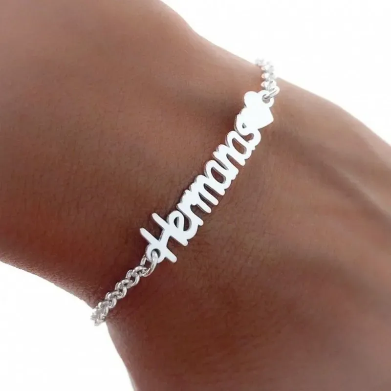Pulsera plata Ley 925m mujer 17 cm. rolo HERMANAS corazón reasa