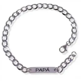 Pulsera plata Ley 925m hombre 21 cm. barbada 5 mm. mensaje PAPÁ mosqu
